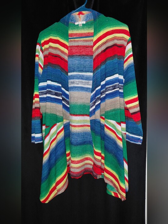 erin london Sweaters - Erin london Multicolor Striped Open-Front Cardigan - Red, Green, Blue Size Large